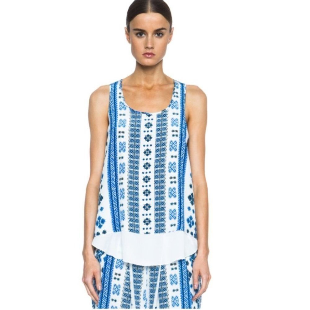 NWT Altuzarra Twinkle Silk Printed Aztec Blue Sleeveless Tank